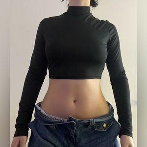 Cropped black mock neck long sleeve